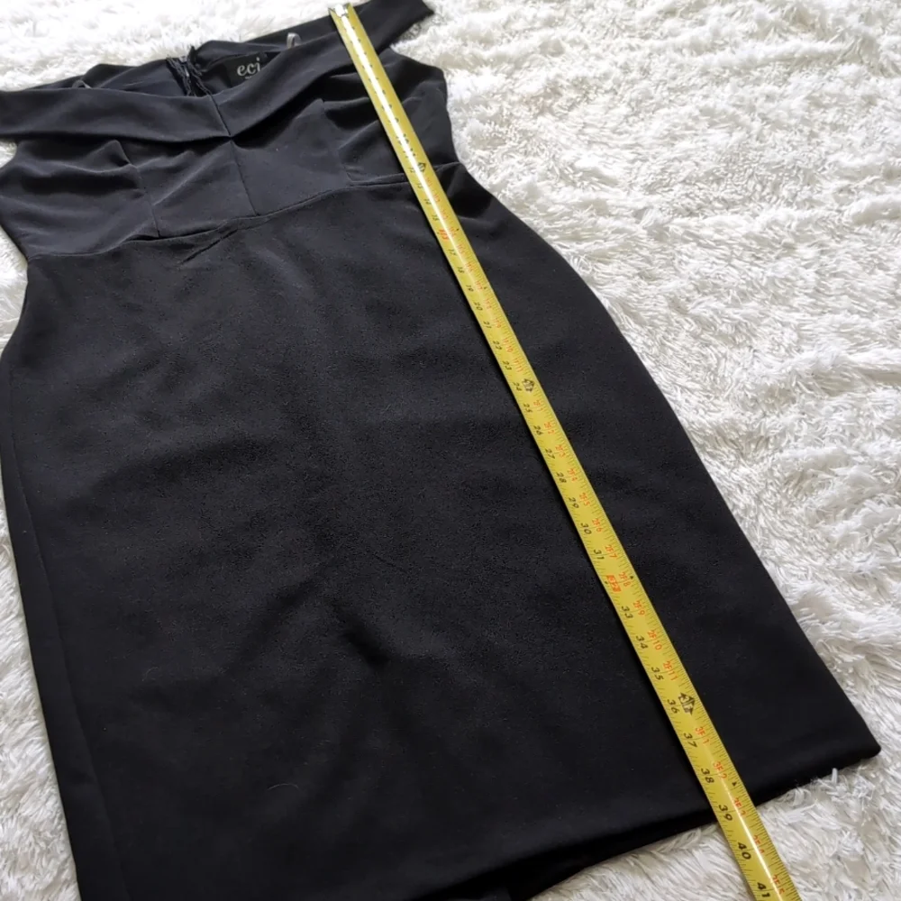 Eci Black Off The Shoulder Wide Neck Fitted Bodycon Sheath Dress Size 8